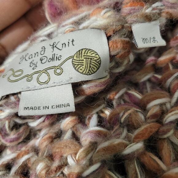 Hand Knit by Dollie Vest Tan Loop Yarn Alpaca Chunky Shaggy Wearable Art Large - Picture 7 of 15
